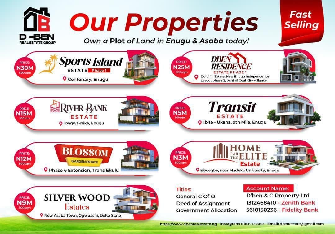 Hot Property Listings/Across Enugu/Asaba